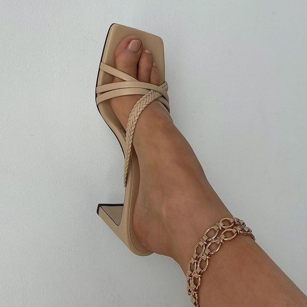 Dear Frances Beige Strappy Square-Toe Heels